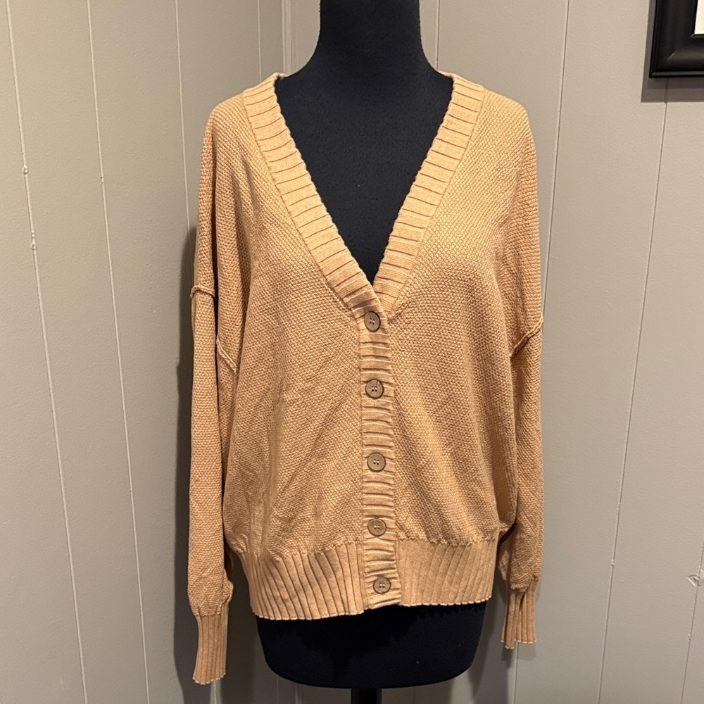 Lillusory Women Medium Elegant Button-Up Cardigan in Tan Cottagecore Prep Casual